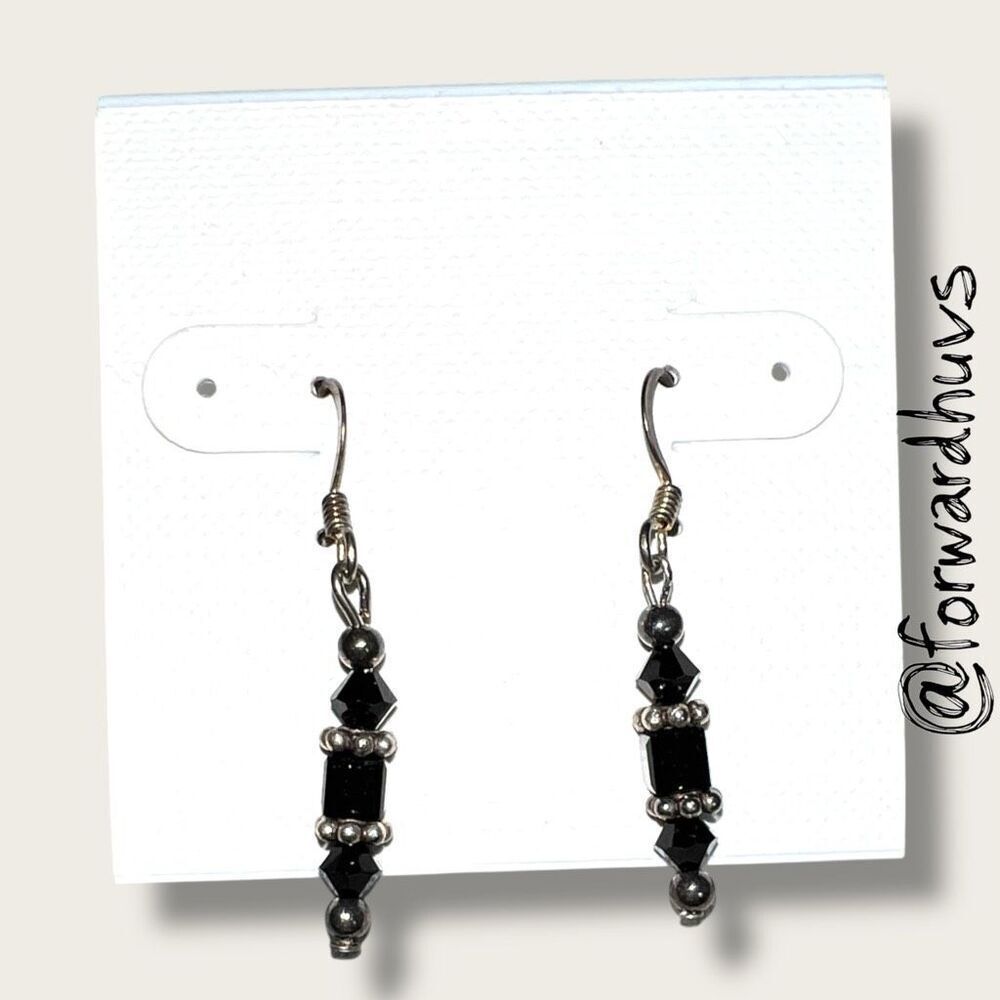 Bundle Sale 3 for $15 | Hand Crafted Black & Silver Beaded Earrings – Geometric